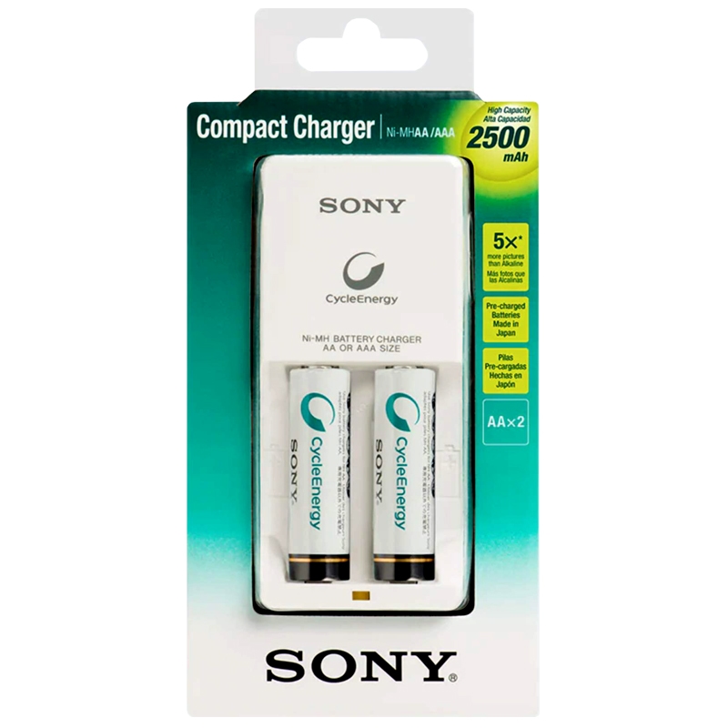 شارژر و باتری شارژی سونی قلمی دوتایی Sony BCG-34HW2GN AA 2500mAh